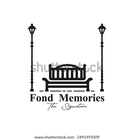 Wooden Bench silhouette in Park for story memories illustration logo design