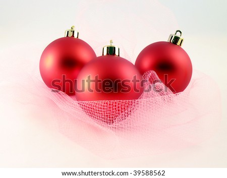 Three red spheres for Christmas tree with pink grid