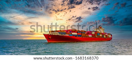 Container cargo ship, Freight shipping maritime vessel., Global business import export commerce trade logistic and transportation worldwide by container cargo ship boat in the open sea