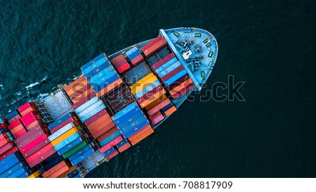 Aerial top view container cargo ship in import export business commercial trade logistic and transportation of international by container cargo ship in the open sea, Container cargo freight shipping. Сток-фото © 