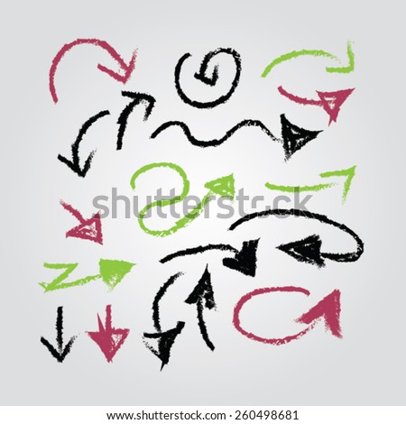 Hand-drawn colorful arrows: pink, black and green