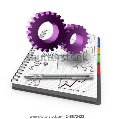 Spiral notebook with process develop business as concept