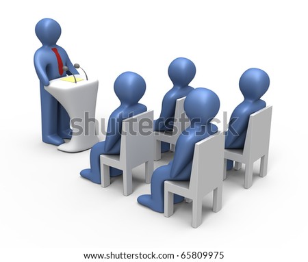 stock photo : Figure lectern in front of audience. Isolated white background.