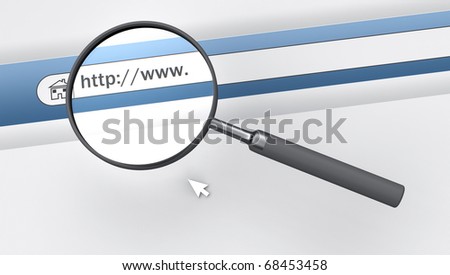 A search engine browser window with a magnifying glass