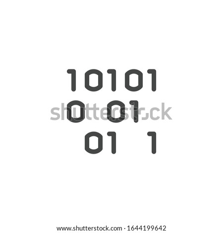 Icon of binary programming code in line design. Abstract algorithm numbers one and zero. Software data script concept. Number 0 and 1. Symbol for blockchain series. Vector illustration isolated