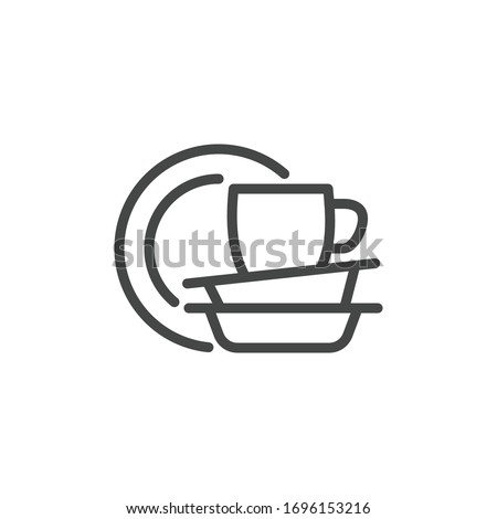 Premium Icon on Dishes, Crockery, Tableware, Utensil, Dinnerware, and Dishwasher, Dish Wash. Such Line Sign as Plates and Cup. Custom Vector Icon for Web and App in Outline Style. Editable Stroke.