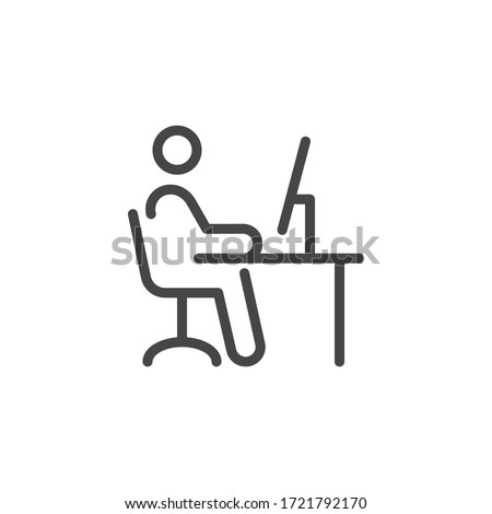 Remote Work. Line Symbol Worker Man at the Desk Designer-Freelancer. Icon in Outline Style From the Set Icons of Coworking and Workplace or Workspace. Custom Vector Pictogram Editable Stroke.