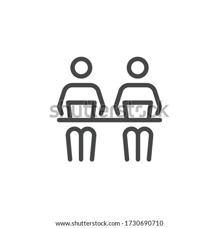 Co working Line Symbol Worker People With Laptops Designers-Development at the Desk. Icon in Outline Style From Pictogram Pack of Coworking, Workplace or Workspace. Custom Vector Sign Editable Stroke.