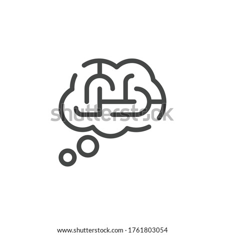 Thin Outline Icon Thought Bubble and Maze. Such Line sign as Logical Thinking, Think Process. Vector Custom Computer Isolated Pictograms EPS 10 for Web and App on White Background Editable Stroke.