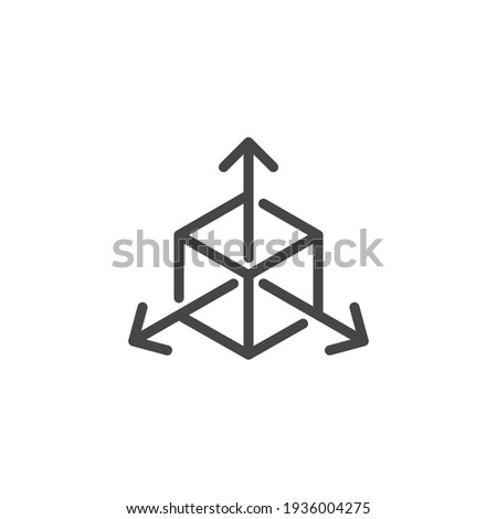 Icon on Engineering 3D modeling and Prototyping or Dimensions and Sizes. Such Line Sign as Geometric 3D Object plan-drawing. Vector Icon for Web and App in Outline Editable Stroke.