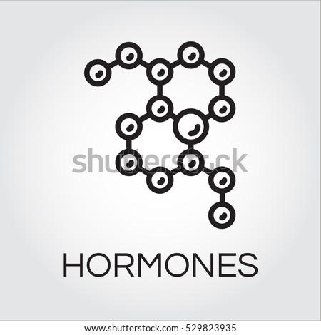 Symbol of hormones chain in abstract linear style. Simplicity black pictograph. Analysis, science, medicine concept. Logo for websites, mobile apps and other design needs. Vector contour label