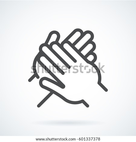 Black flat simple icon style line art. Outline symbol with stylized image of a gesture hand of a human applause, bravo. Stroke vector logo mono linear pictogram web graphics. On a gray background.