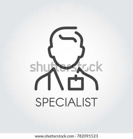 Specialist of medical sciences, doctor, consultant outline icon. Abstract portrait of male doc. Profession of helping people pictogram. Simplicity illustration in line style. Vector contour label