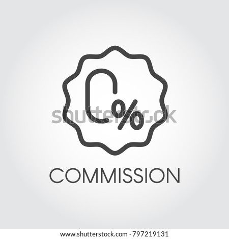 Commission zero percent line icon. Contour badge on financial, banking or commercial theme. Interest-free rate or credit concept label. Promotion, marketing and advertising sign. Vector illustration