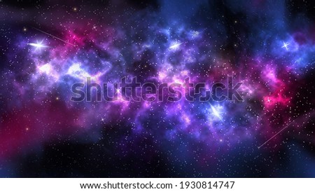 Beautiful, starry sky with nebula and highlights. Space background.