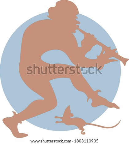 Round illustration of Pied Piper colored pink and blue on the white background