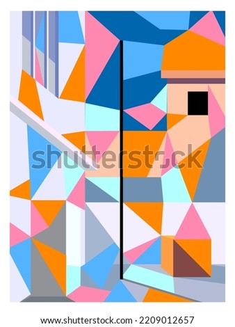 Geometric universal abstract asymmetric seamless pattern of simple angular geometric shapes. Color palette with harmonious composition. Graphic continuous background from different figures.