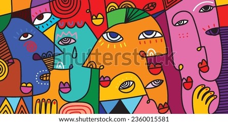 Colorful abstract geometric decorative face portraits person vector illustration.
