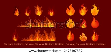 Set of fire icons, symbol, sign vector illustration element design.