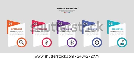 Modern business infographic template, geometric shape with 5 options or steps icons.