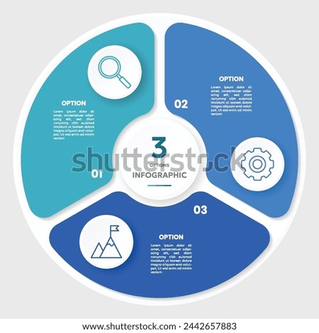 Circle chart infographic template with 3 options for presentations	