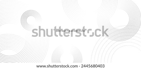 White abstract minimalist background with circle lines and dot pattern.