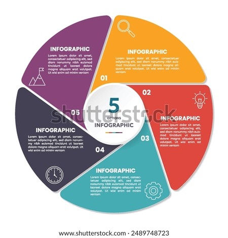 Circle shape infographic chart template with 5 options.