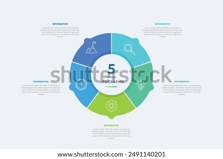 Circle shape infographic chart template with 5 options.