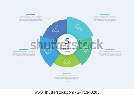 Circle shape infographic chart template with 5 options.