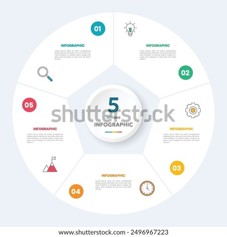 Circle chart infographic template with 5 options for presentations