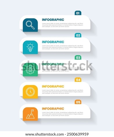 Modern business infographic template with 5 options or steps icons.