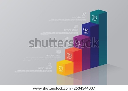 5 Steps Bar Chart Infographic Template with Icons