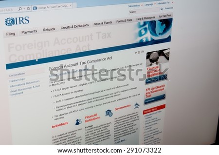 SARANSK, RUSSIA - JUNE 27 2015: The official website of the Internal Revenue Service(IRS), page Foreign Account Tax Compliance Act, on 27 June 2015.