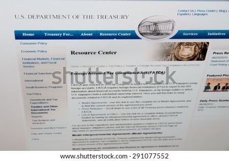 SARANSK, RUSSIA - JUNE 27 2015: The official website of the U.S. Department of the Treasury, page Foreign Account Tax Compliance Act(FATCA), on 27 June 2015.