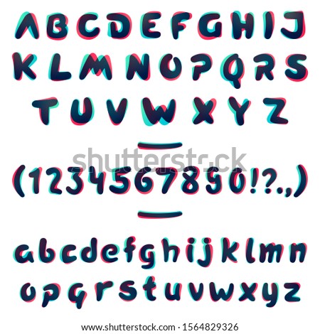 Overlapping gradient full font set. Curve rounded symbols. Vibrant glossy colors.