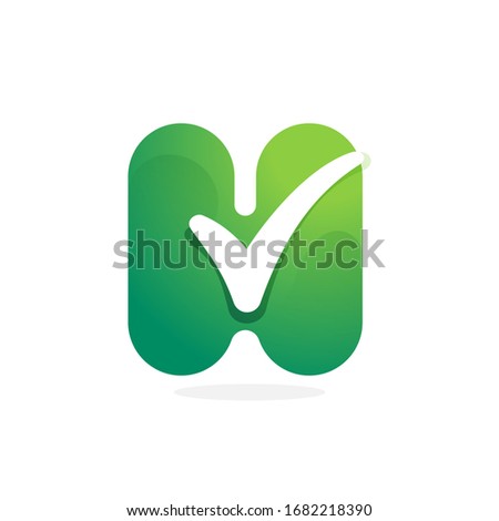 H letter green logo with check mark inside. Perfect for approve labels, quality print, verification posters etc.