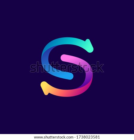 S letter logo with arrows. Vector bright gradient font for sport labels, bets headlines, multimedia posters, business cards etc.