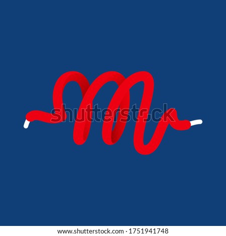 M letter sport logo formed by shoe lace. Vector handwritten script font can be used for workout labels, race headlines, fitness posters, delivery cards etc. Stock fotó © 