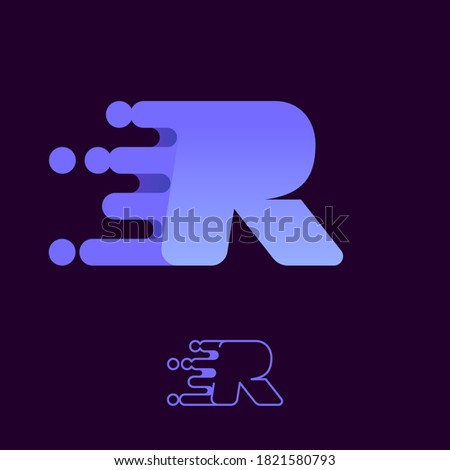 Fast speed letter R logo with lines and dots. Perfect to use for Digital ads, Futuristic poster, Sport identity, etc.