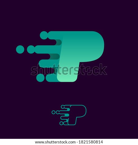 Fast speed letter P logo with lines and dots. Perfect to use for Digital ads, Futuristic poster, Sport identity, etc.