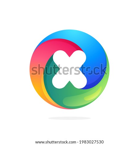 X letter logo inside swirling loop circle. Negative space style icon. Colorful gradient emblem for your social network app, fun avatar or loading screen.