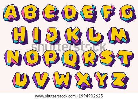Alphabet in cubic children style based on impossible isometric shapes. Perfect for kids labels, illusion branding, cute birthday posters etc.