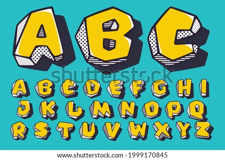 Retro 3d alphabet with polka dot and striped pattern on the sides. Vector isometric font for kids logo, a magic toy company, impossible art posters, etc.