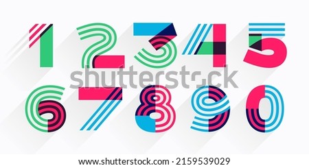 Numbers set made of overlapping lines. Perfect for applique logo, children design, vibrant advertising, mosaic packaging, pattern identity.