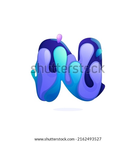 N letter logo with water waves and drops. Pure blue gradient font style. Vector design template elements for your ecology application, waste recycling identity, spa posters or mineral water branding. Foto stock © 