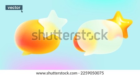 Star logo on speech bubble in glassmorphism style. Vector 3D achievement icon. Transparent glass with blur effect. UI element for bookmark, feedback, favorite, best, winner, success, approved buttons.