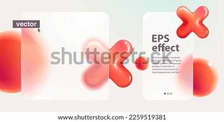 Cards screens in glassmorphism effect with red rejection logo. Transparent glass 3D red cross, no, error, block, disapprove, cancel, prohibition, wrong choice, negative, deny icons. Vector UI element.