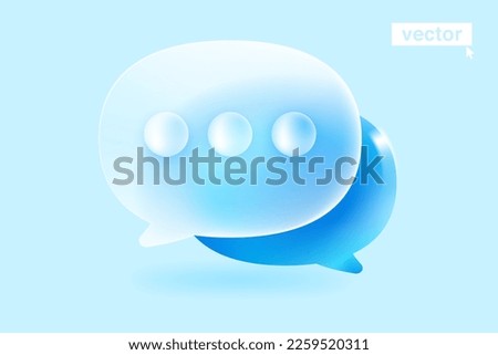 Speech bubble icon in glassmorphism style. 3D Chat icon made of matte glass and blue copy on back with blur. Vector emblem for social presentation, UI screen, business banner, app design.