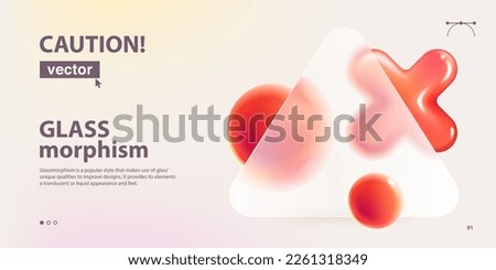 Transparent triangle card screen in Glassmorphism style with red rejection logo. Matte glass 3D red cross, no, error, block, disapprove, cancel, prohibition, wrong choice, negative, deny icons.