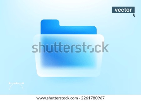 File folder icon in glassmorphism style with gradient, blur and transparency. Vector modern trendy design. Perfect for cloud information app, storage presentation, data organizing homepage.